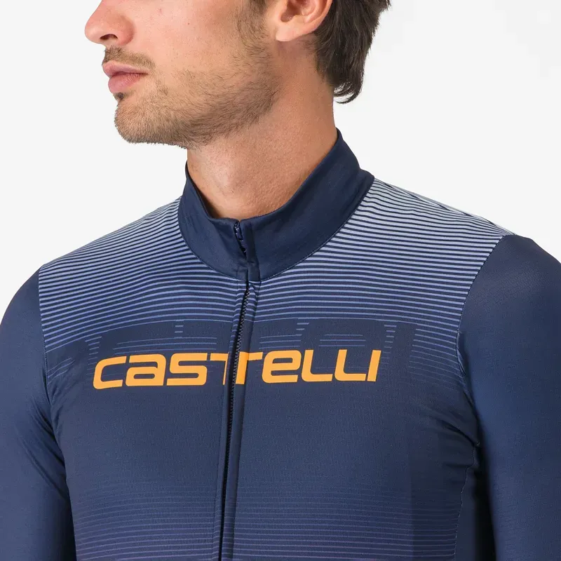 Castelli Apice Thermal Jersey in Belgian Blue/Vivid Orange/Winter Sky-2