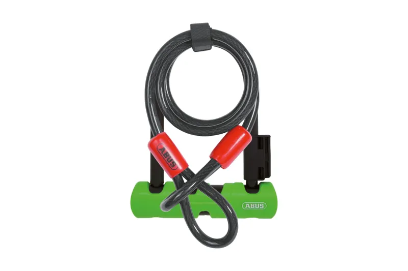 ABUS Ultimate 410 U-Shackle Lock 230mm + 10/120 Cobra Cable (Silver Sold Secure) BLACK/GREEN 14mm