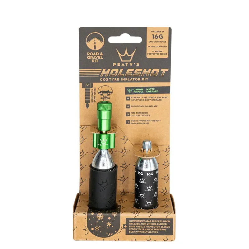Peaty's Holeshot CO2 Road and Gravel 16g Tyre Inflator in Emerald